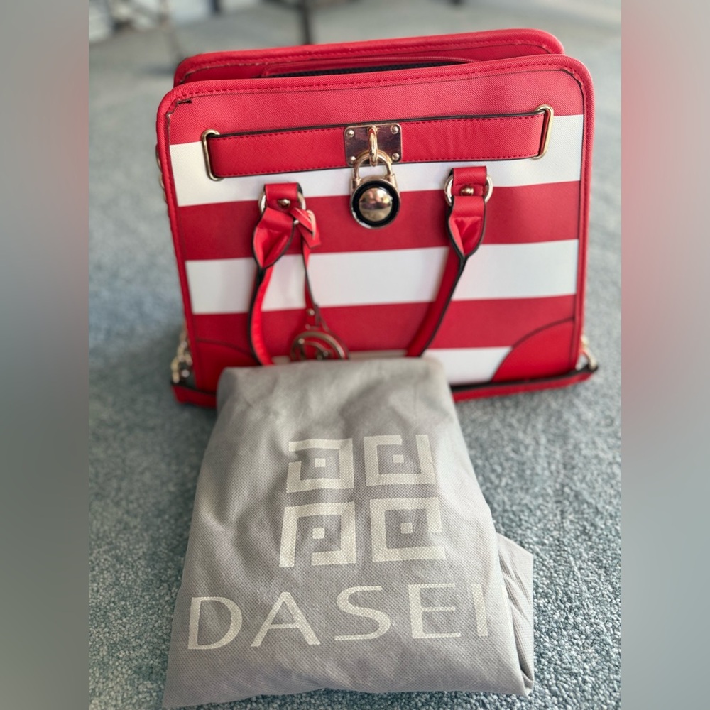 Red and White Striped Women's Bag